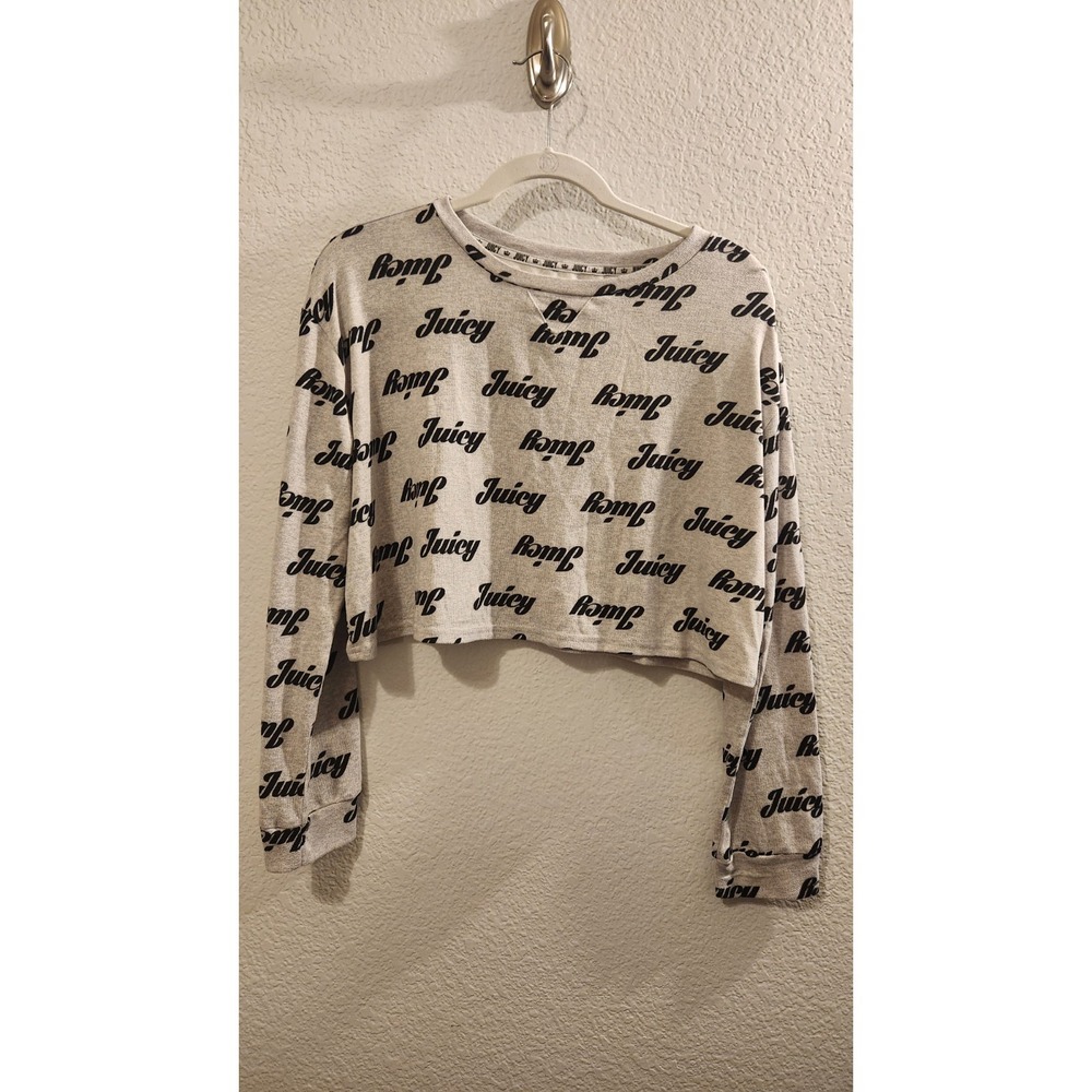 Juicy by Juicy Couture Logo, Grey,‎ Crop Top, Pajama Top Large